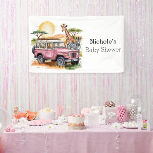 Banderoles Camion Vintage rose avec Baby shower Safari Animau