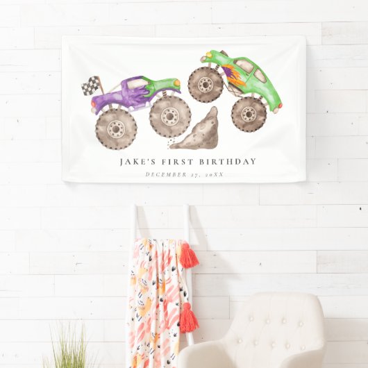 Banderoles Camions Monster Vert Violet Dynamique Anniversaire (En situation)