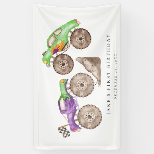 Banderoles Camions Monster Vert Violet Dynamique Anniversaire (Vertical)