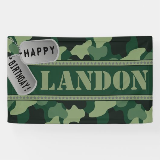 Banderoles Camo, Dogtags, fête d'anniversaire d'armée (Horizontal)