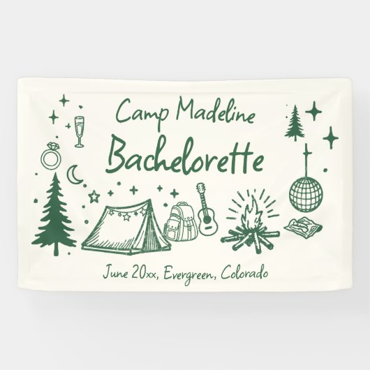 Banderoles Camp Bachelorette Camping Main Drag Écriture verte (Horizontal)