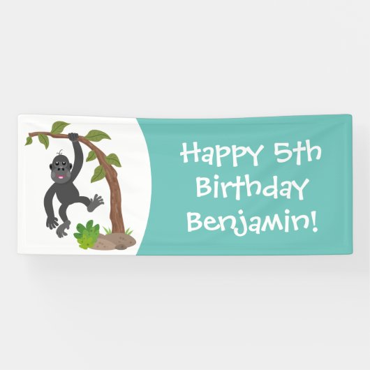 Banderoles Caricature de bébé gorille joyeux (Horizontal)