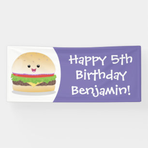 Banderoles Caricature de hamburger kawaii joyeux