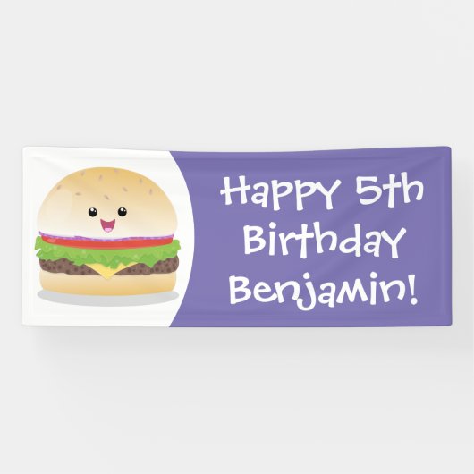 Banderoles Caricature de hamburger kawaii joyeux (Horizontal)