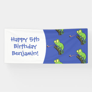 Banderoles Caricature de lézard de caméléon vert joyeux