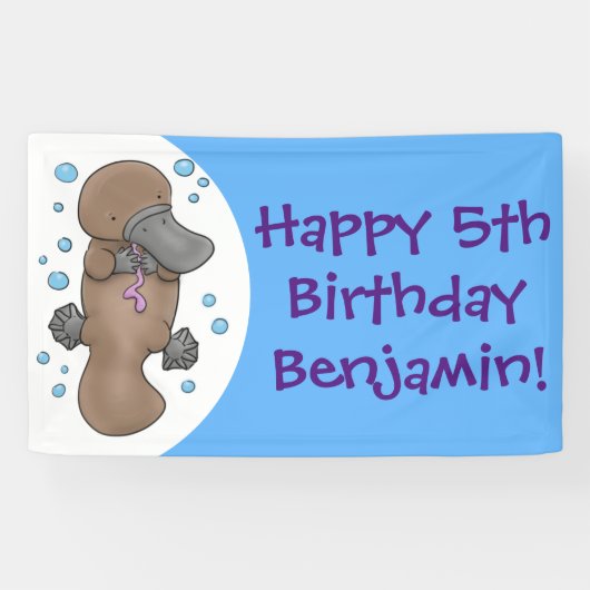 Banderoles Caricature de platypus bébé très heureuse (Horizontal)