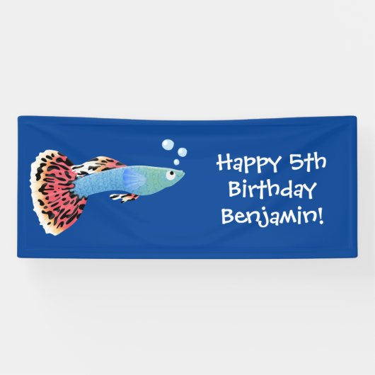 Banderoles Caricature de poisson tropical guppy très chic (Horizontal)
