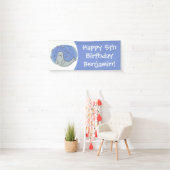 Banderoles Caricature joyeux de phoque et de poisson bleu (En situation)