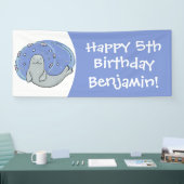 Banderoles Caricature joyeux de phoque et de poisson bleu (Salon professionnel)