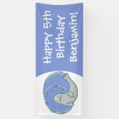 Banderoles Caricature joyeux de phoque et de poisson bleu (Vertical)