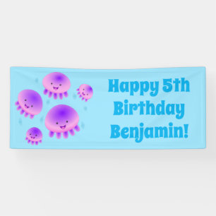 Banderoles Caricature kawaii de méduse violette rose mou