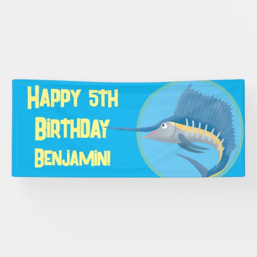 Banderoles Caricature pour voilier espadon anniversaire perso (Horizontal)