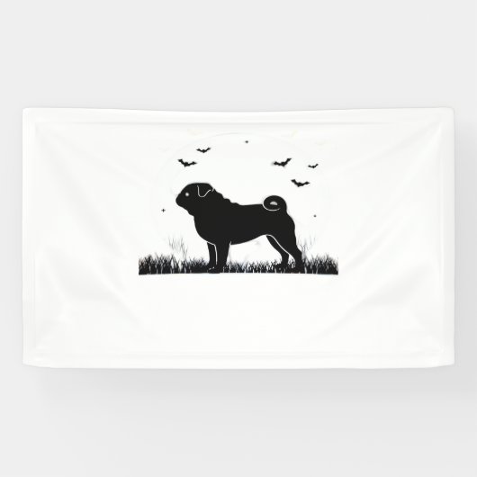 Banderoles Carlin Chien - Halloween Lune Silhouette Classique (Horizontal)
