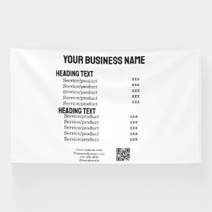 Banderoles carte de menu liste de prix des produits de servic