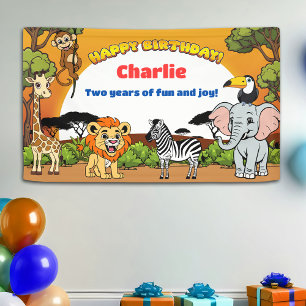 Banderoles Cartoon Safari Jungle Animaux Anniversaires de enf