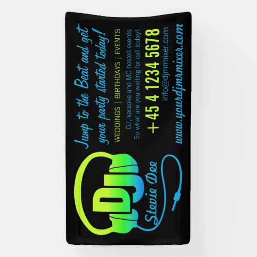 Banderoles Casques DJ bleu vert bleu sur noir promotionnel (Verticale)