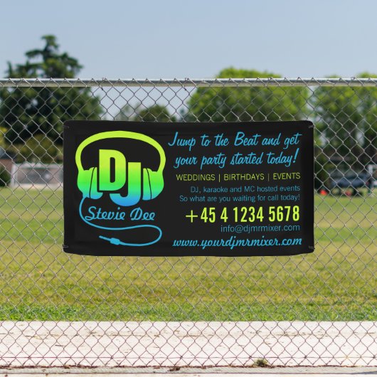 Banderoles Casques DJ bleu vert bleu sur noir promotionnel (Insitu)