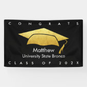 Banderoles Casquette noir et or Graduation Gras Moderne Simpl (Horizontal)