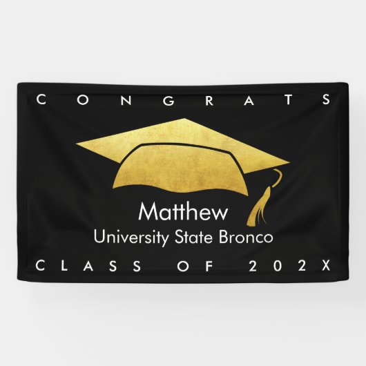 Banderoles Casquette noir et or Graduation Gras Moderne Simpl (Horizontal)