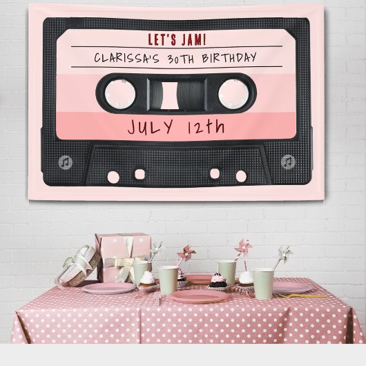 Banderoles Cassette Bande rose Retro Anniversaire