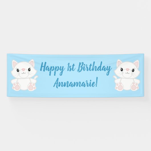 Banderoles Cat Anniversaire Fête Kitty Blue (Horizontal)