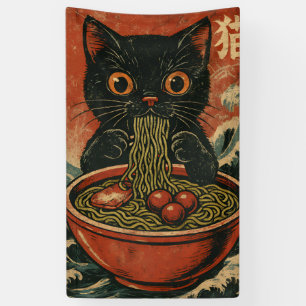 Banderoles Cat Ramen Japonais drôle Graphisme Kawaii Cat Anim