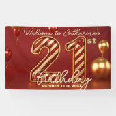 Banderoles Célébration de 21 ans élégante rouge et or (Horizontal)