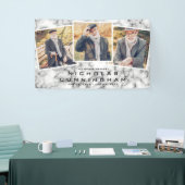 Banderoles Célébration de la vie Marbre noir blanc Trois phot (Salon professionnel)