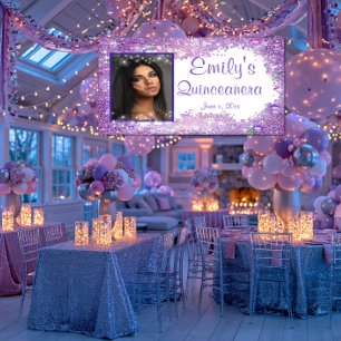 Banderoles Célébration de Quinceanera, paillettes roses scint