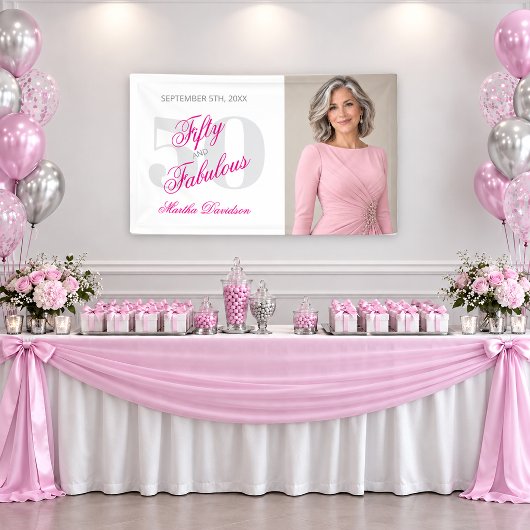 Banderoles Célébration de script rose Fabuleux Fifty