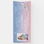 Banderoles Cendrillon Anniversaire Photo Bleu Clair et Rose (Vertical)