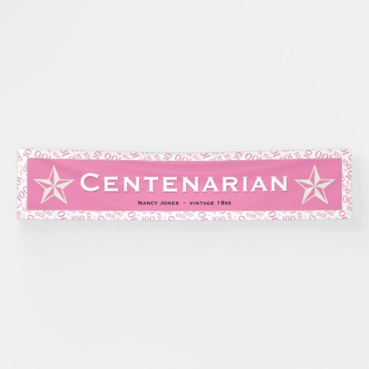Banderoles "CENTENARIAN" 100e anniversaire Motif rose/blanc (Horizontal)