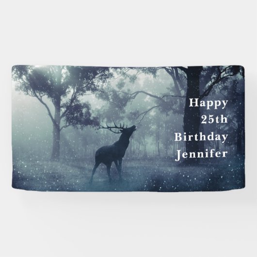 Banderoles Cerf avec Antlers dans une forêt ombragée Annivers (Horizontal)