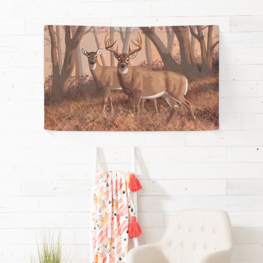 Banderoles Cerf De Virginie Dans La Forêt Style Rétro Nature (En situation)