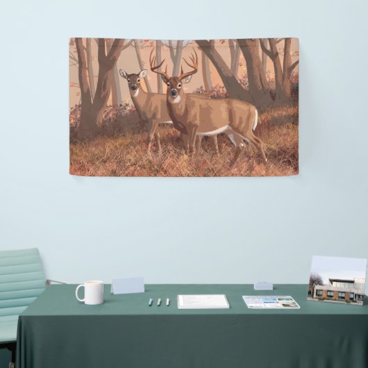Banderoles Cerf De Virginie Dans La Forêt Style Rétro Nature (Salon professionnel)