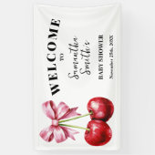 Banderoles Cerise sur le dessus Bienvenue Bébé Shower Bannièr (Vertical)