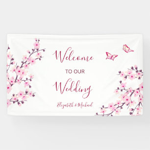 Banderoles Cerisiers Fleurs Roses et Blanches Mariage
