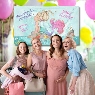 Banderoles C'est un Baby shower de sirène rose Turquoise à bl