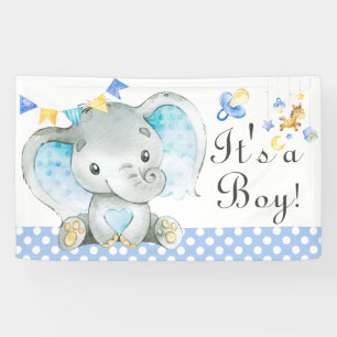 Banderoles C'est un garçon ! Aquarelle Baby shower éléphant