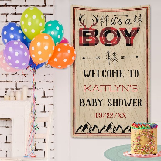 Banderoles C'est un garçon ! Baby shower de bûcheron rustique