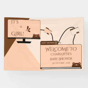 Banderoles C'est une fille ! Ours mignon sur écran d'ordinate