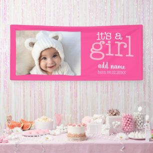 Banderoles C'est une fille - Photo moderne, blanc Whimsical T