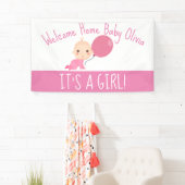 Banderoles C'est une fille rose ballon Bienvenue à la maison  (En situation)