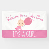 Banderoles C'est une fille rose ballon Bienvenue à la maison  (Horizontal)