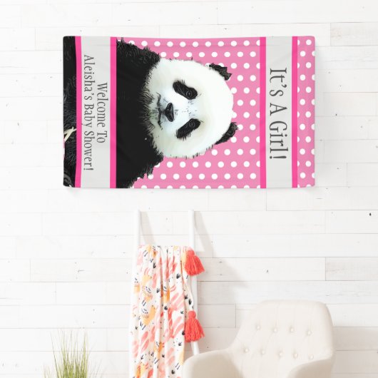 Banderoles C'est une petite fille Baby shower rose Panda Bear (En situation)