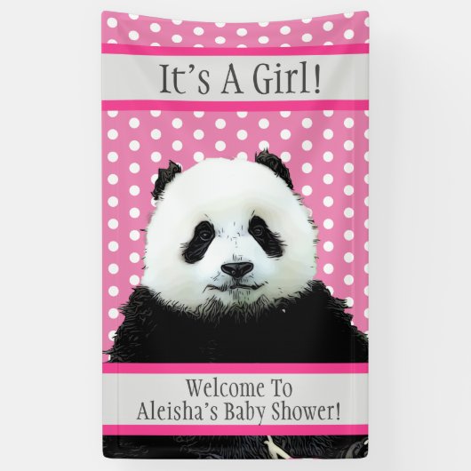 Banderoles C'est une petite fille Baby shower rose Panda Bear (Vertical)
