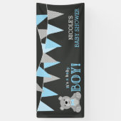 Banderoles Chalkboard Gris Teddy Bear Baby shower garçon (Vertical)