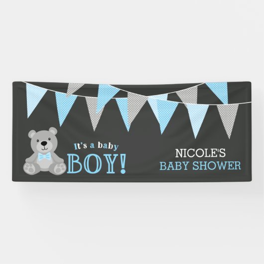 Banderoles Chalkboard Gris Teddy Bear Baby shower garçon (Horizontal)