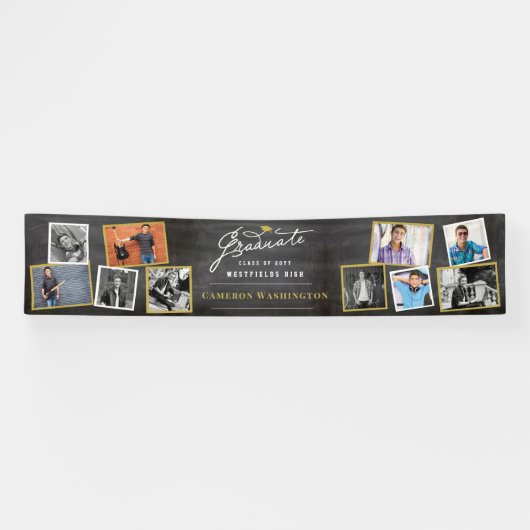 Banderoles Chalkboard Modern Script 10 Photo Graduation Party (Horizontal)