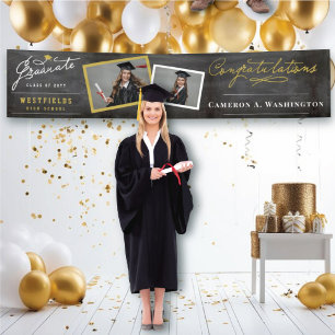 Banderoles Chalkboard Script élégant 2 Photo Graduation Party